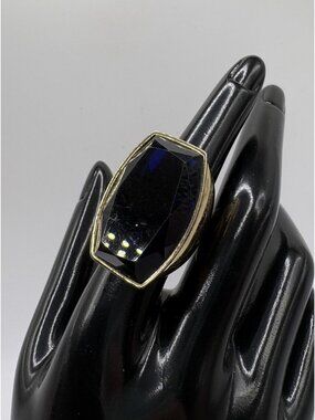 Large Chunky Trina Turk Gold Tone Blue Stone Cocktail Ring 6.5